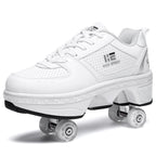 Versatile Double Row Rune Roller Skates - Size 36 - High-Top With Light (White)