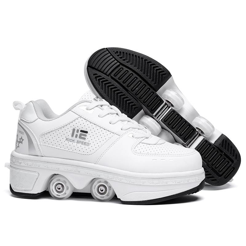 Versatile Double Row Rune Roller Skates - Size 36 - High-Top With Light (White)