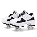 Retractable Dual-purpose Roller Skates - Size 33 Deformable Four-wheel - Df09 Black - 37