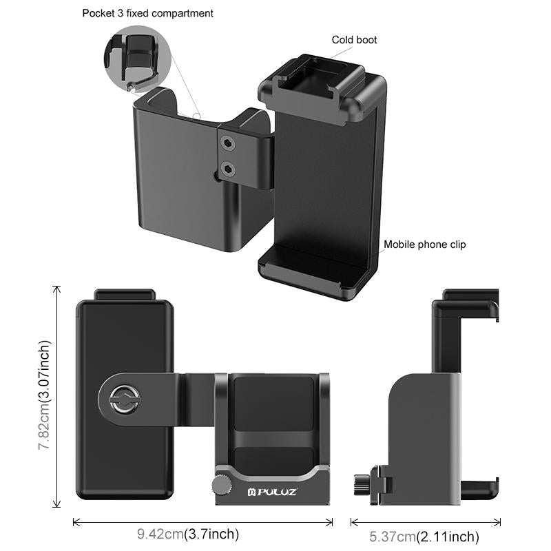 3 In 1 Protective Frame For Dji Osmo Pocket Phone Clamp Adapter Black