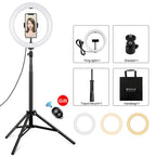 10.2 26cm Ring Light Kit with Tripod Usb 3 Modes Dual Colour Phone Clamp Remote - Black