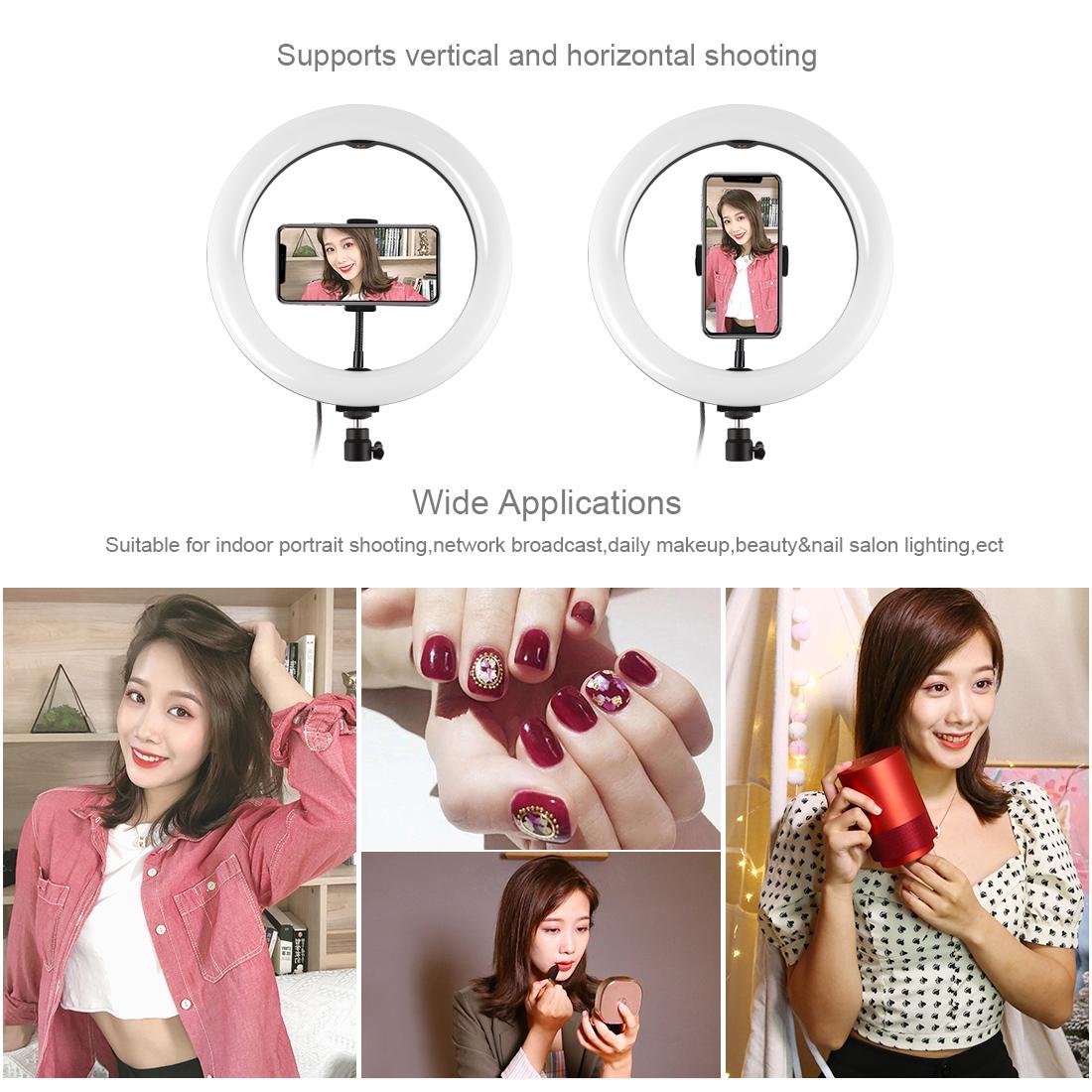 10.2 26cm Ring Light Kit with Tripod Usb 3 Modes Dual Colour Phone Clamp Remote - Black