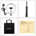 10.2 26cm Ring Light Kit with Tripod Usb 3 Modes Dual Colour Phone Clamp Remote - Black