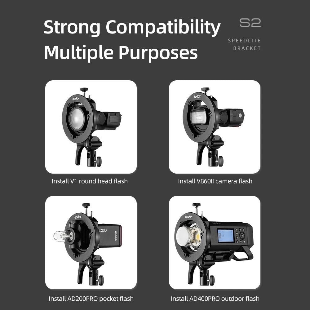 Universal S-Type Flash Bracket For Bowens Mount - Black