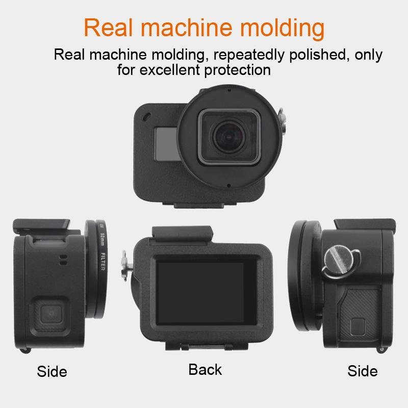Aluminum Protective Cage with Insurance Frame and 52mm Uv Lens for Gopro Hero7 / 6 / 5 - Black
