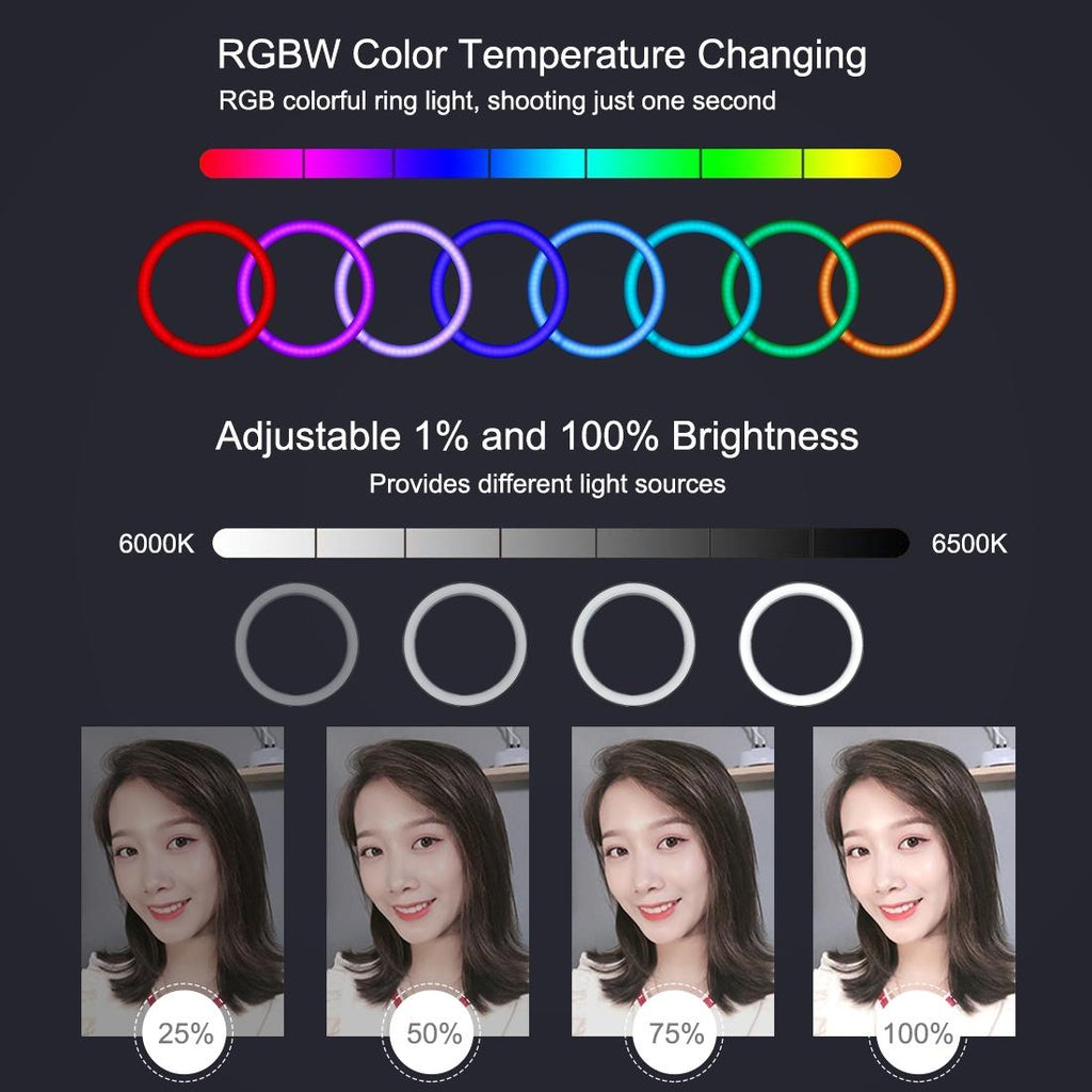 11.8 Rgbw Led Ring Light Kit with Mount Dual Phone Brackets and Remote Control