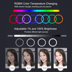 11.8 Rgbw Led Ring Light Kit with Mount Dual Phone Brackets and Remote Control