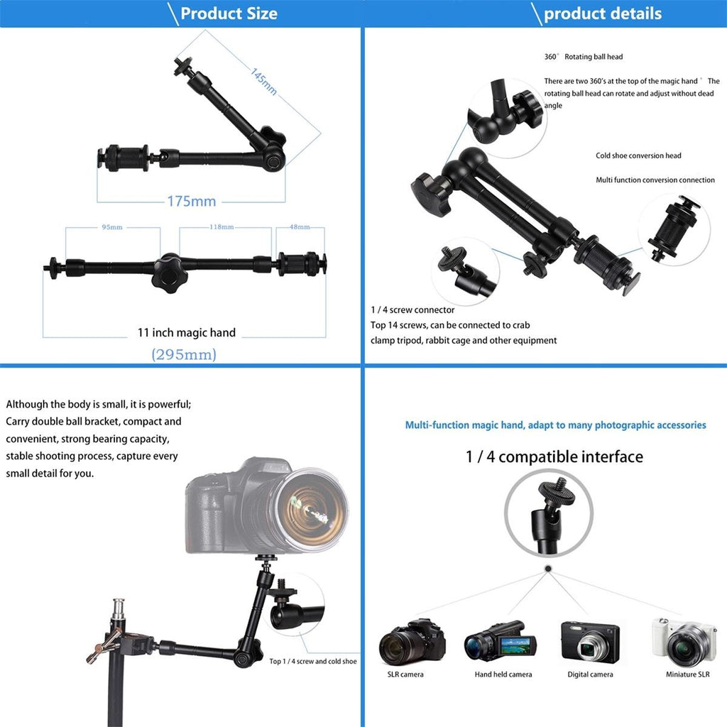 Adjustable Magic Arm With Phone Clamp & Large Claws - 11 Inch Black