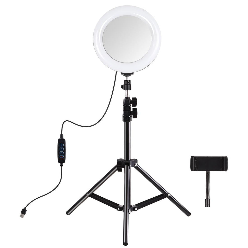 7.9 Mirror Light with Tripod & Usb 3 Modes Dual Colour Curved Ring Light for Vlogging Selfie Photography Video Phone Clamp - Black