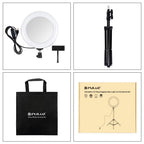 7.9 Mirror Light with Tripod & Usb 3 Modes Dual Colour Curved Ring Light for Vlogging Selfie Photography Video Phone Clamp - Black