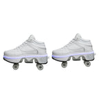 Versatile Double Row Rune Roller Skates - Size 40 - High-Top With Light (White)