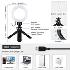 Usb 3 Modes Dimmable Led Ring Light & Pocket Tripod Kit with Cold Shoe Ball Head - 4.7 Inch Diameter
