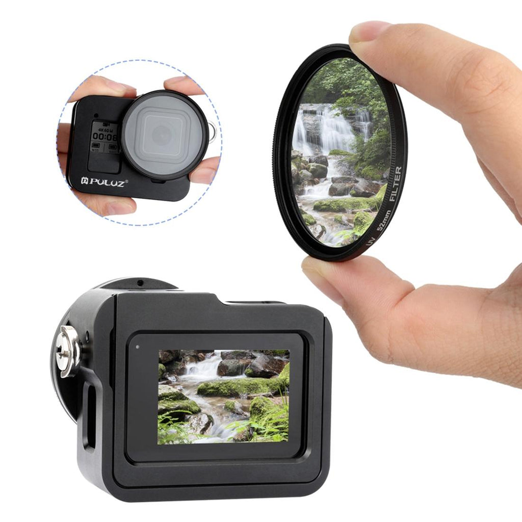 Aluminum Alloy Protective Cage with Insurance Frame and 52mm Uv Lens for Gopro Hero8