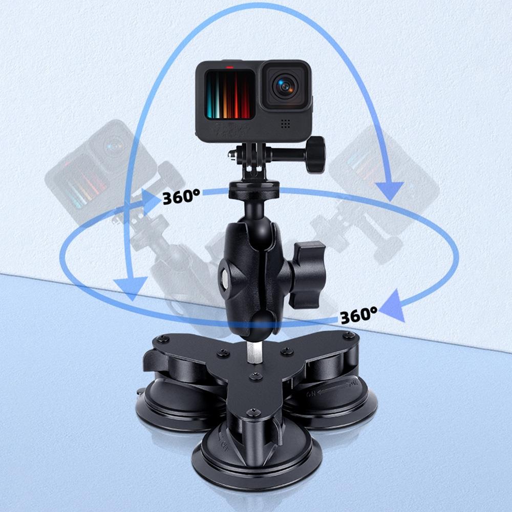 Triangle Suction Cup Mount for Gopro with Tripod Adapter and Phone Clamp