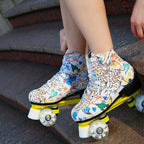 Double Row Roller Skates for Adults - Graffiti Design - Size 42 - Flash Wheel Black