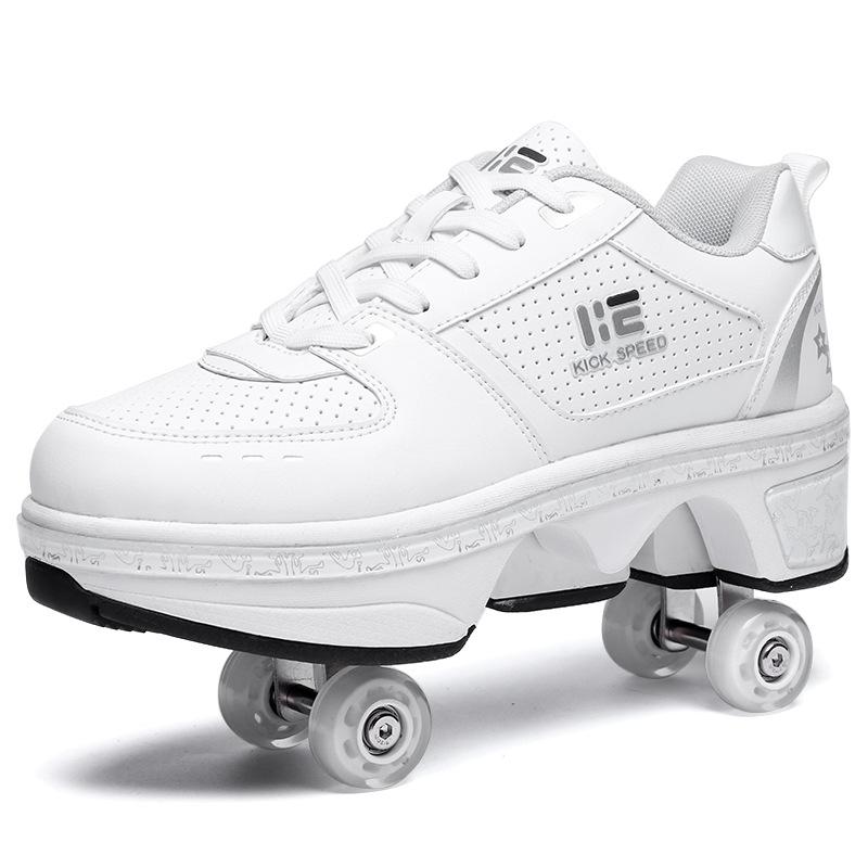 Versatile Double Row Rune Roller Skates - Size 41 - High-Top With Light (White)