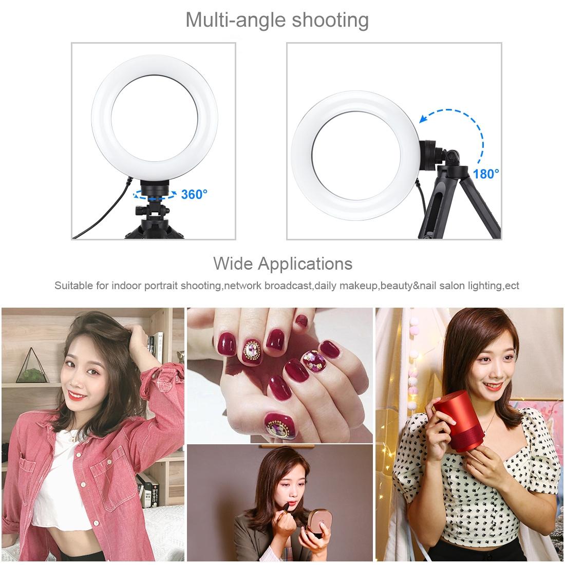 6.2 Led Ring Light with Usb 3 Modes Dimmable Vlogging Photography Video Pocket Tripod Mount Cold Shoe Ball Head Black
