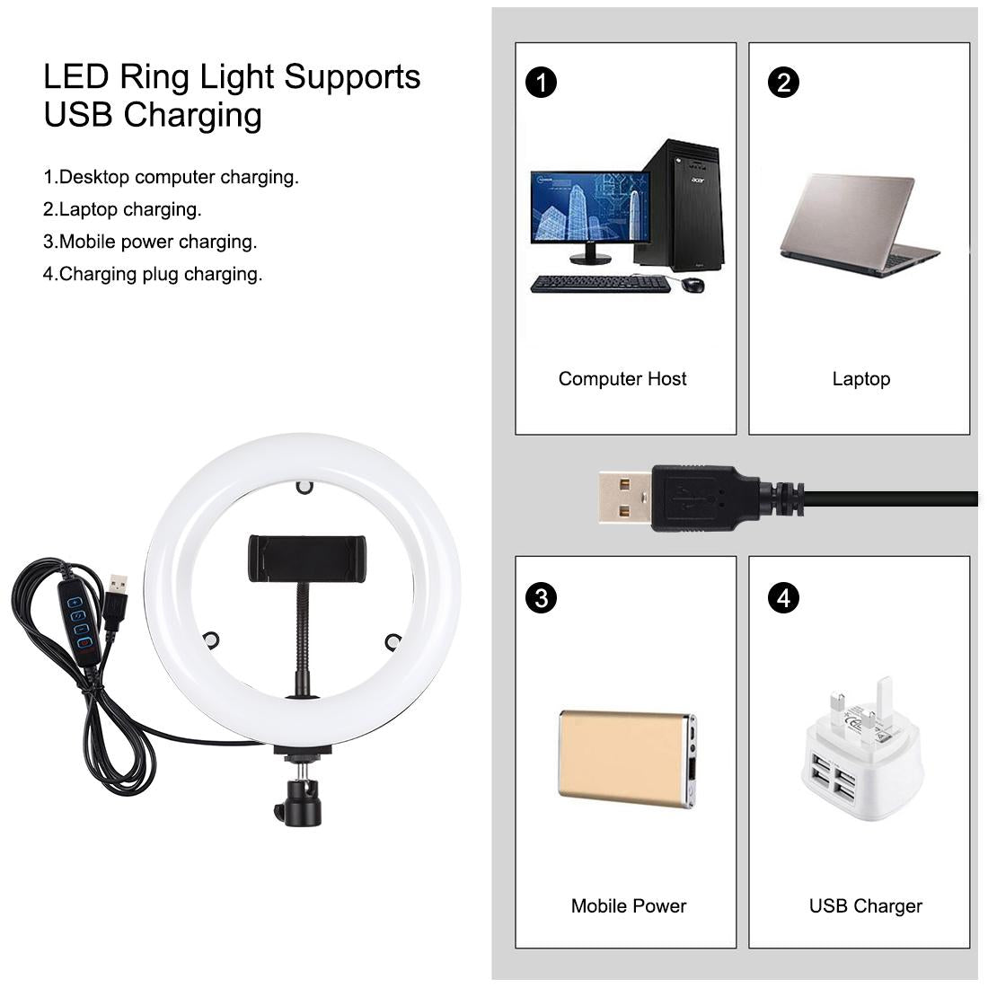 7.9 Dual-colour Led Ring Light with Desktop Mount and Phone Clamp