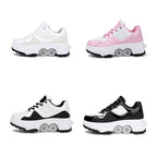 Retractable Dual-purpose Roller Skates - Size 33 Deformable Four-wheel - Df09 Pink - 33