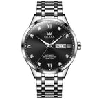 Waterproof Quartz Watch with Diamond Roman Scale for Men - Black + Silver