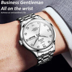 Waterproof Quartz Watch with Diamond Roman Scale for Men - Black + Silver