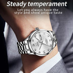 Waterproof Quartz Watch with Diamond Roman Scale for Men - Black + Silver