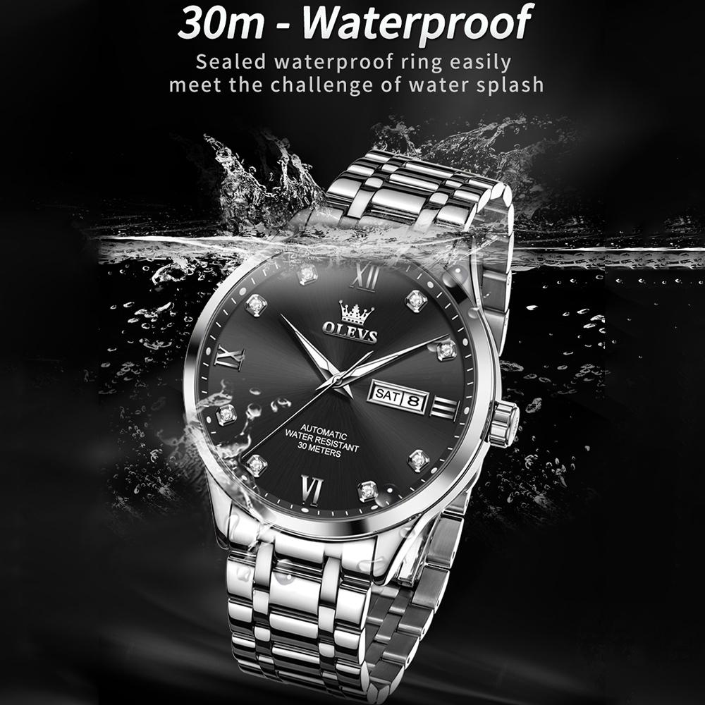 Waterproof Quartz Watch with Diamond Roman Scale for Men - Black + Silver