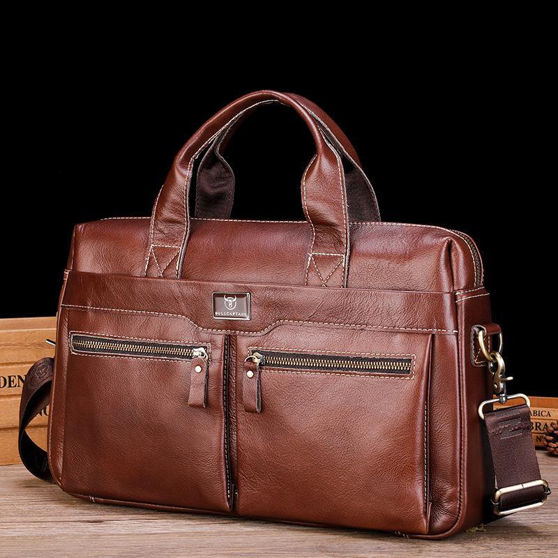 Large Capacity Retro Cowhide Briefcase - Black