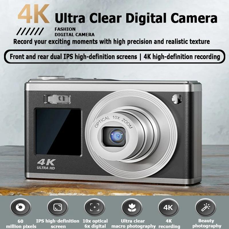 4K Hd Optical Zoom Digital Camera 60Mp Dual Screen Selfie Camera No Memory - Silver