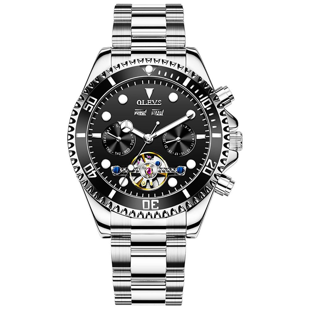 Waterproof Mechanical Watch for Men - Multifunctional - Black + Gold
