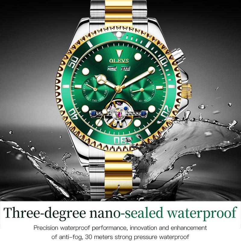 Waterproof Mechanical Watch for Men - Multifunctional - Black + Gold