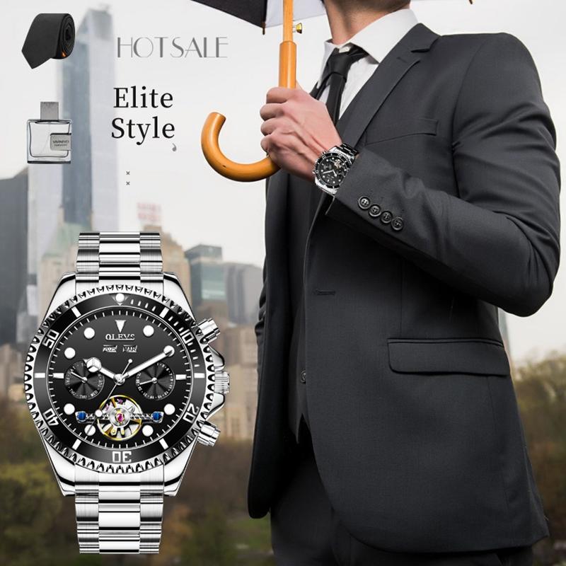 Waterproof Mechanical Watch for Men - Multifunctional - Black + Gold