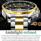 Waterproof Mechanical Watch for Men - Multifunctional - Black + Gold