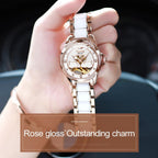 Stylish Waterproof Ceramic Mechanical Watch for Women with Diamond Accents - White