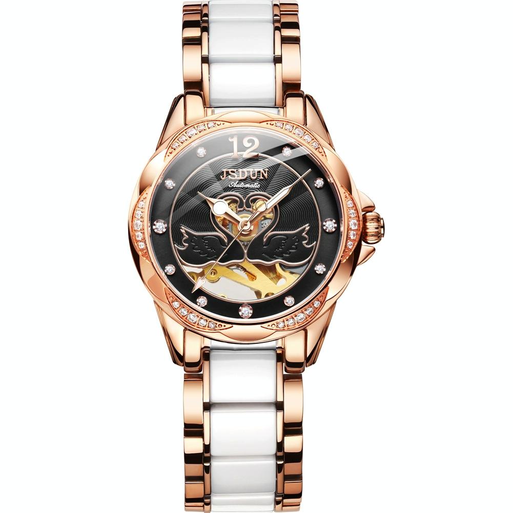 Stylish Waterproof Ceramic Mechanical Watch for Women with Diamond Accents - White