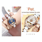 Stylish Waterproof Ceramic Mechanical Watch for Women with Diamond Accents - White