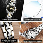 Stylish Waterproof Luminous Women Automatic Watch - 8813 - Silver Gold Blue