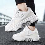 Retractable Dual-purpose Roller Skates - Size 33 Deformable Four-wheel - Df09 Pink - 37