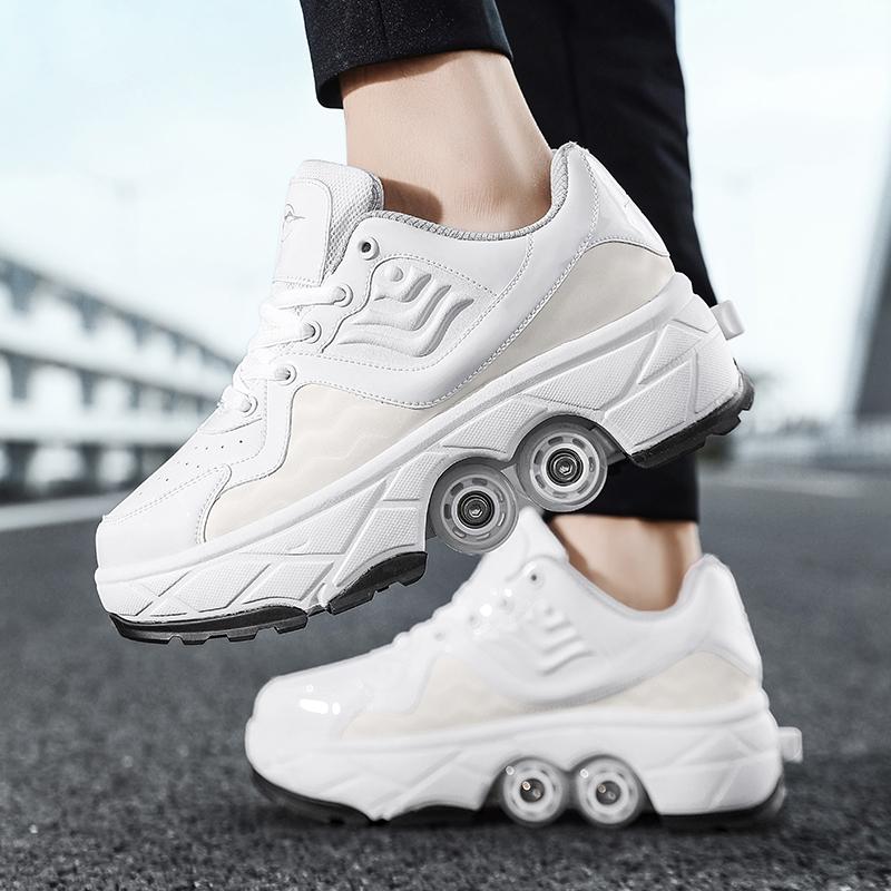 Retractable Dual-purpose Roller Skates - Size 33 Deformable Four-wheel - Df09 Pink - 37