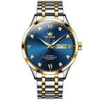 Waterproof Quartz Watch with Diamond Roman Scale for Men - Blue + Gold