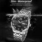 Waterproof Quartz Watch with Diamond Roman Scale for Men - Blue + Gold