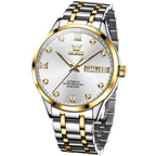 Waterproof Quartz Watch with Diamond Roman Scale for Men - Blue + Gold