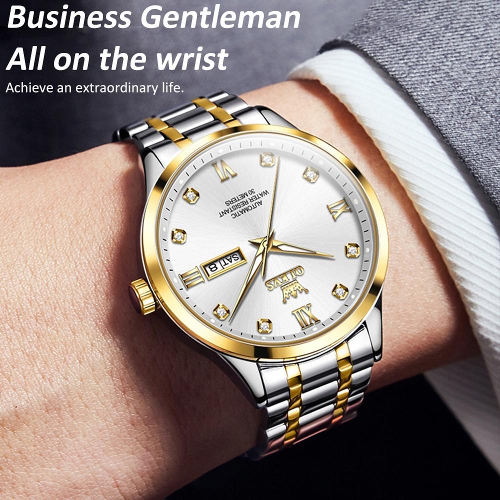 Waterproof Quartz Watch with Diamond Roman Scale for Men - Blue + Gold