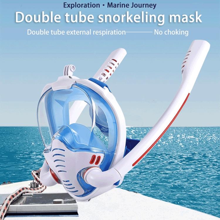 Full Dry Silicone Diving Mask for Adults - Double Tube - White/Pink