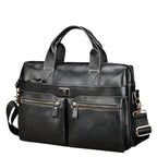 Large Capacity Retro Cowhide Briefcase - Black Metal