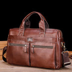 Large Capacity Retro Cowhide Briefcase - Black Metal