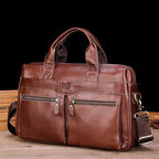 Large Capacity Retro Cowhide Briefcase - Black Metal