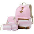 Printed Canvas Backpack Set - 3 Pieces - Pink