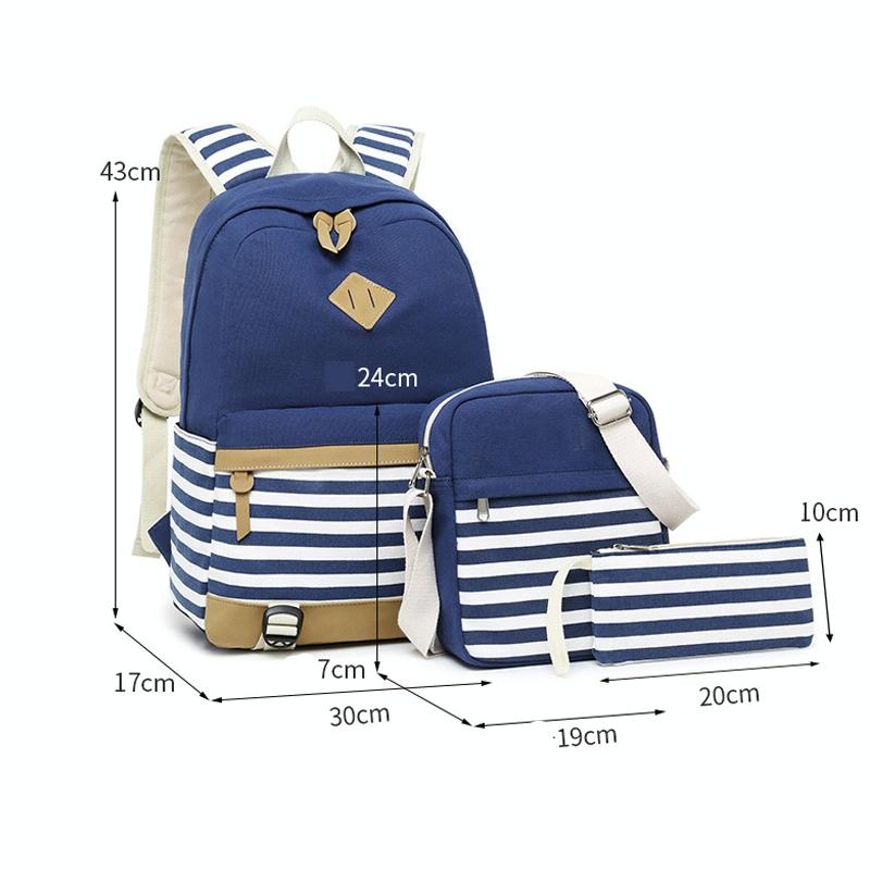 Printed Canvas Backpack Set - 3 Pieces - Pink
