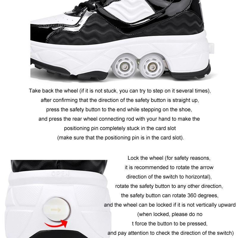 Retractable Dual-purpose Roller Skates - Size 33 Deformable Four-wheel - Df09 White Black - 37